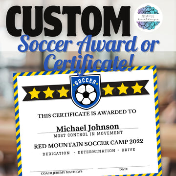customizable soccer award certificate for end of season or soccer camp